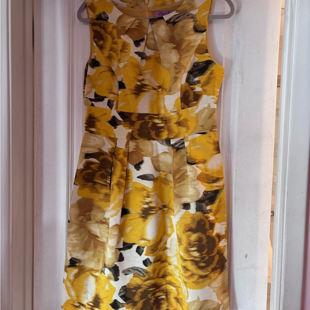 Eliza J Yellow and Brown Floral Midi Dress